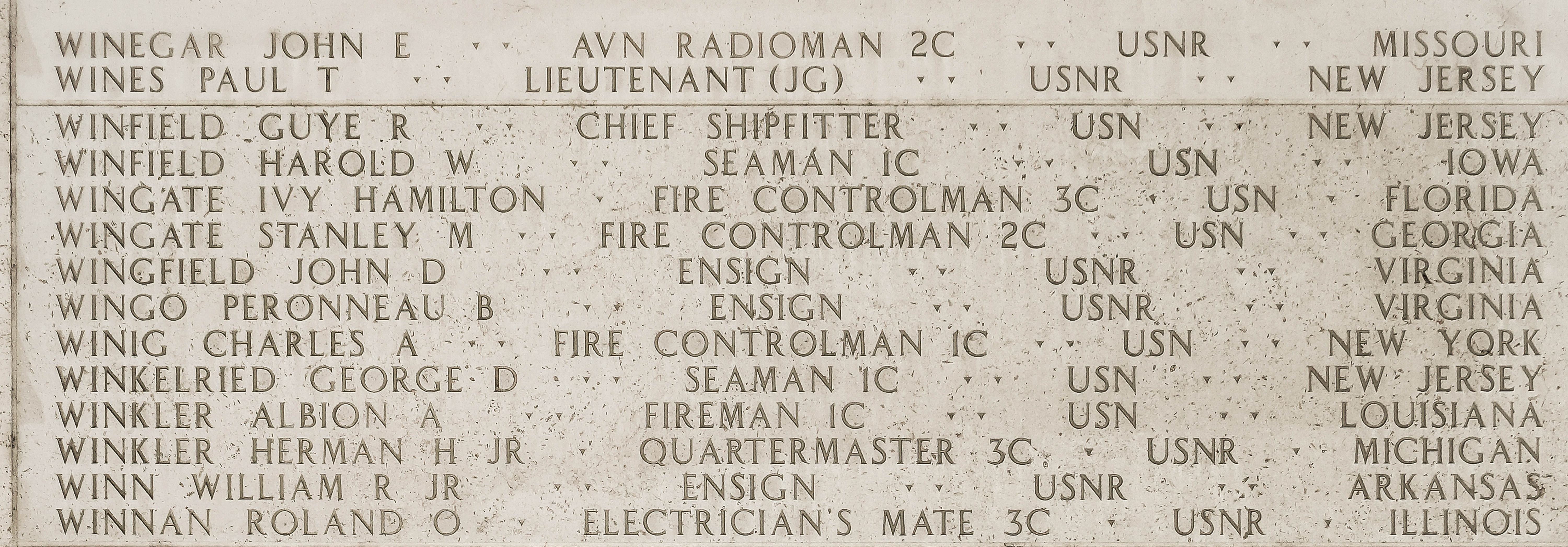 Stanley M. Wingate, Fire Controlman Second Class